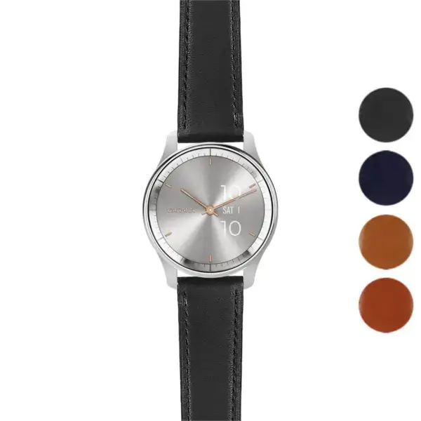 Italian leather strap for Garmin Vivomove and Vivomove Trend, featuring a sleek design in black, enhancing the watch's elegance and style