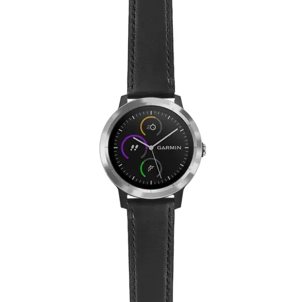 viv3.g.sw.l2.1 Main Black DASSARI Smooth Italian Leather Strap 20mm Quick Release Watch Band For Garmin Vivoactive 3
