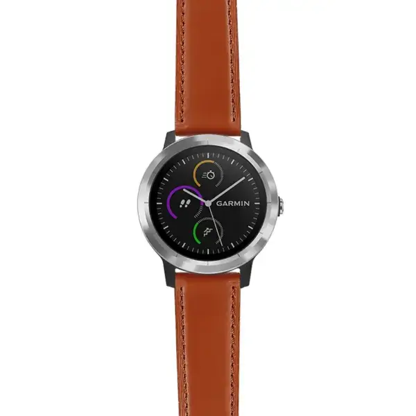 viv3.g.sw.l2.2 Main Brown DASSARI Smooth Italian Leather Strap 20mm Quick Release Watch Band For Garmin Vivoactive 3