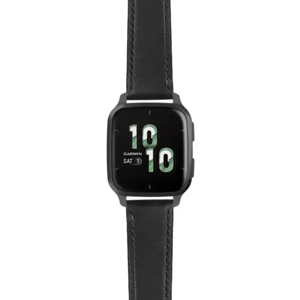 vsq2.g.sw.l2.1 Main Black DASSARI Smooth Italian Leather Strap 20mm Quick Release Watch Band For Garmin Venu Sq 2
