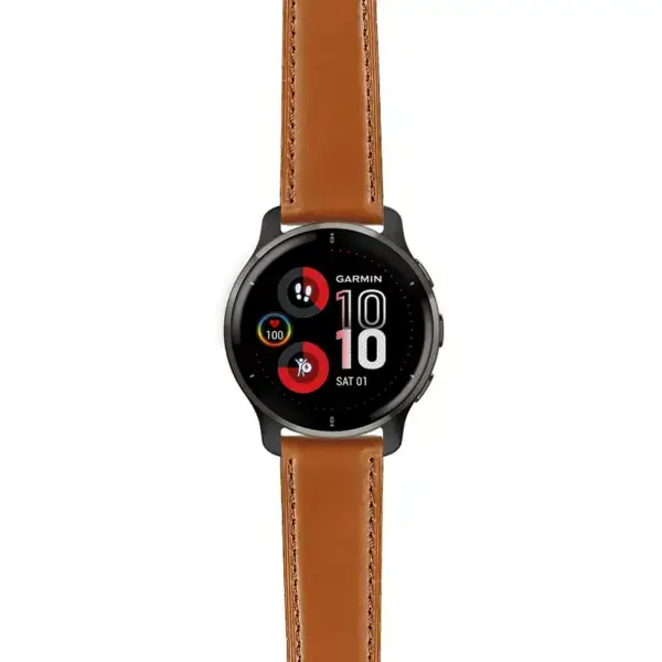 v2p.g.sw.l2.3 Main Tan DASSARI Smooth Italian Leather Strap 20mm Quick Release Watch Band For Garmin Venu 2 Plus