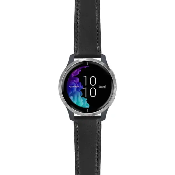 venu.g.sw.l2.1 Main Black DASSARI Smooth Italian Leather Strap 20mm Quick Release Watch Band For Garmin Venu