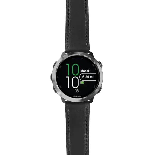 f645.g.sw.l2.1 Main Black DASSARI Smooth Italian Leather Strap 20mm Quick Release Watch Band For Garmin Forerunner 645