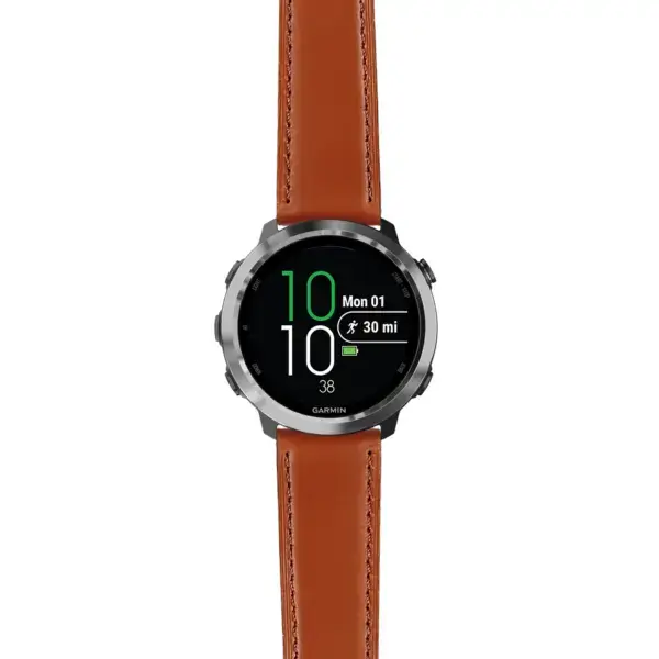 f645.g.sw.l2.2 Main Brown DASSARI Smooth Italian Leather Strap 20mm Quick Release Watch Band For Garmin Forerunner 645