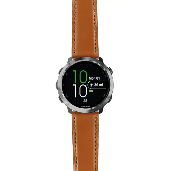 f645.g.sw.l2.3 Main Tan DASSARI Smooth Italian Leather Strap 20mm Quick Release Watch Band For Garmin Forerunner 645