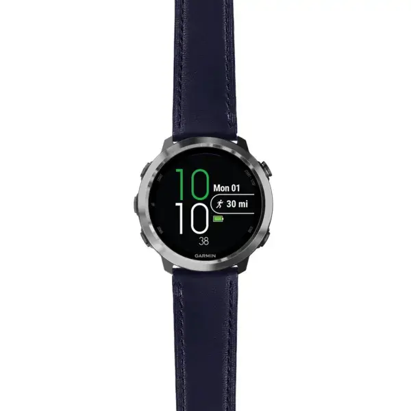 f645.g.sw.l2.5 Main Blue DASSARI Smooth Italian Leather Strap 20mm Quick Release Watch Band For Garmin Forerunner 645