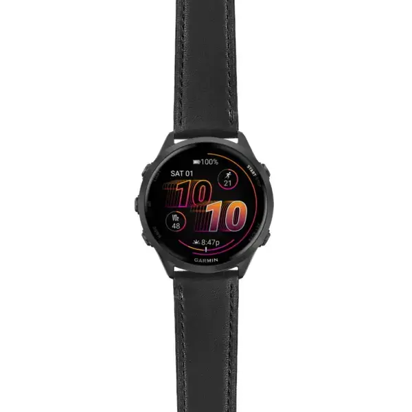 f570.g.sw.l2.1 Main Black DASSARI Smooth Italian Leather Strap 20mm Quick Release Watch Band For Garmin Forerunner 570 – 42mm