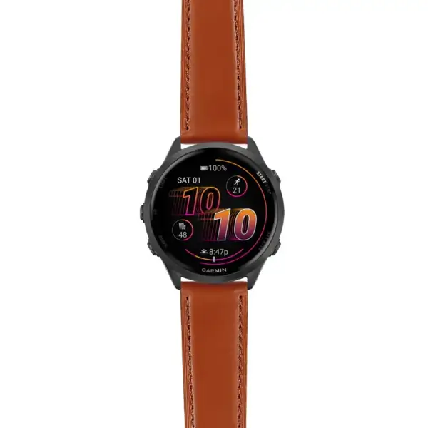 f570.g.sw.l2.2 Main Brown DASSARI Smooth Italian Leather Strap 20mm Quick Release Watch Band For Garmin Forerunner 570 – 42mm