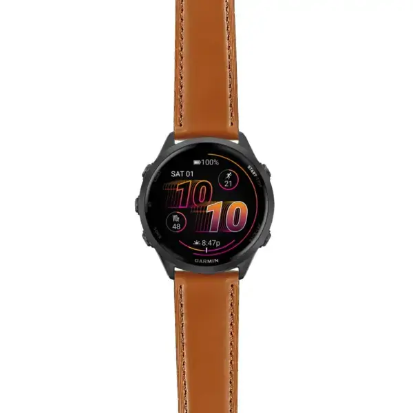f570.g.sw.l2.3 Main Tan DASSARI Smooth Italian Leather Strap 20mm Quick Release Watch Band For Garmin Forerunner 570 – 42mm