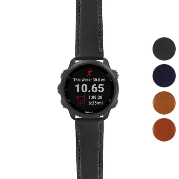 Italian leather strap for Garmin Forerunner 245, featuring a sleek design and comfortable fit. Available in multiple colors to enhance your smartwatch style