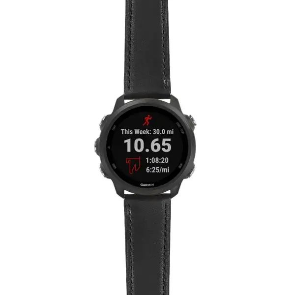 f245.g.sw.l2.1 Main Black DASSARI Smooth Italian Leather Strap 20mm Quick Release Watch Band For Garmin Forerunner 245