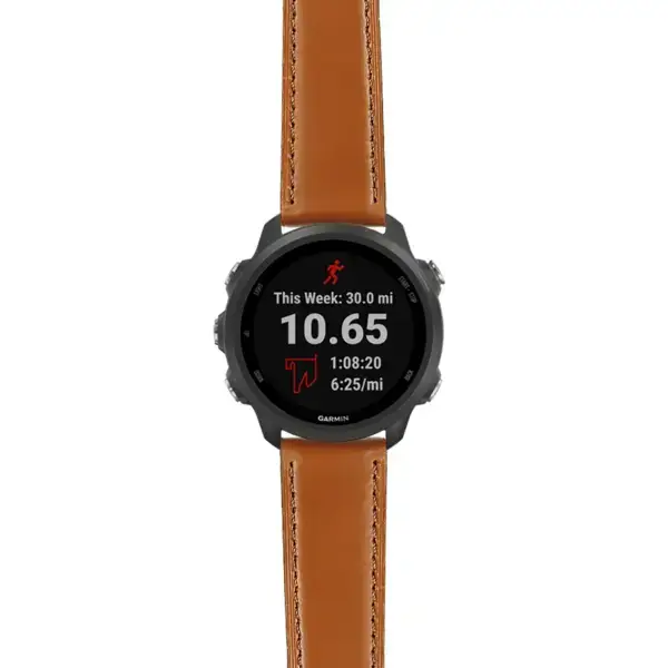 f245.g.sw.l2.3 Main Tan DASSARI Smooth Italian Leather Strap 20mm Quick Release Watch Band For Garmin Forerunner 245