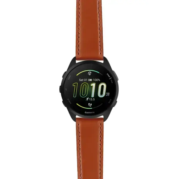 f165.g.sw.l2.2 Main Brown DASSARI Smooth Italian Leather Strap 20mm Quick Release Watch Band For Garmin Forerunner 165