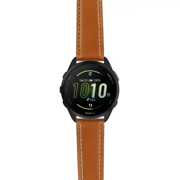 f165.g.sw.l2.3 Main Tan DASSARI Smooth Italian Leather Strap 20mm Quick Release Watch Band For Garmin Forerunner 165