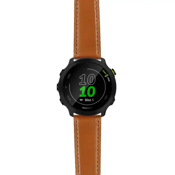 f55.g.sw.l2.3 Main Tan DASSARI Smooth Italian Leather Strap 20mm Quick Release Watch Band For Garmin Forerunner 55