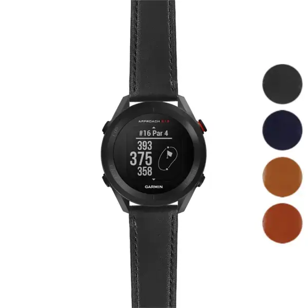 Italian leather strap designed for Garmin Approach S12 and compatible with Approach S1. Available in multiple colors, adding elegance to your golf watch