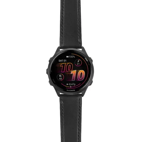f570.g.sw.l2.1 Main Black Italian Leather Strap 22mm Quick Release Watch Band For Garmin Forerunner 570 – 47mm