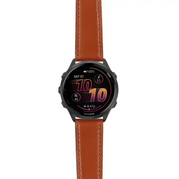 f570.g.sw.l2.2 Main Brown Italian Leather Strap 22mm Quick Release Watch Band For Garmin Forerunner 570 – 47mm