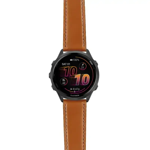 f570.g.sw.l2.3 Main Tan Italian Leather Strap 22mm Quick Release Watch Band For Garmin Forerunner 570 – 47mm