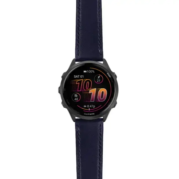 f570.g.sw.l2.5 Main Blue Italian Leather Strap 22mm Quick Release Watch Band For Garmin Forerunner 570 – 47mm