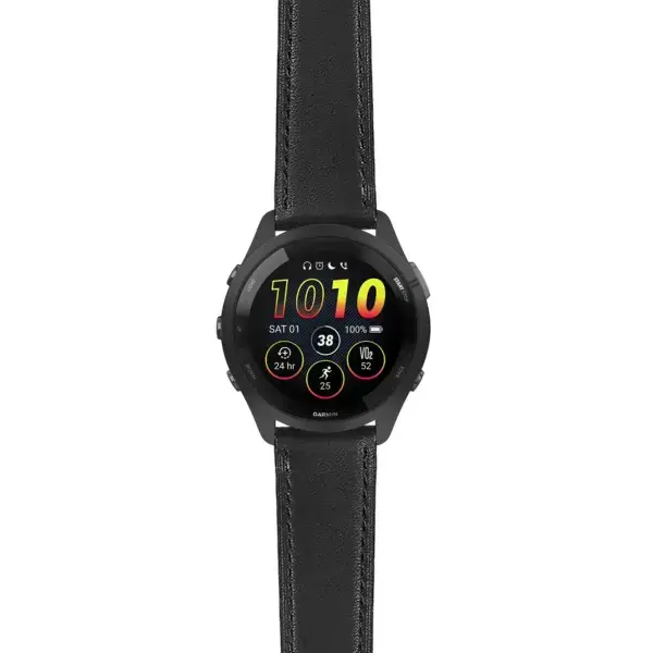 f265.g.sw.l2.1 Main Black Italian Leather Strap 22mm Quick Release Watch Band For Garmin Forerunner 265
