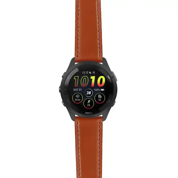 f265.g.sw.l2.2 Main Brown Italian Leather Strap 22mm Quick Release Watch Band For Garmin Forerunner 265