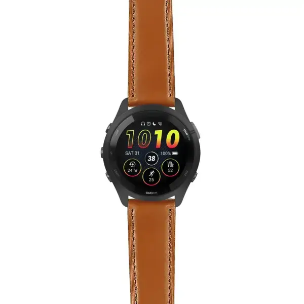 f265.g.sw.l2.3 Main Tan Italian Leather Strap 22mm Quick Release Watch Band For Garmin Forerunner 265