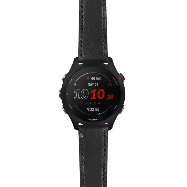 f255.g.sw.l2.1 Main Black Italian Leather Strap 22mm Quick Release Watch Band For Garmin Forerunner 255