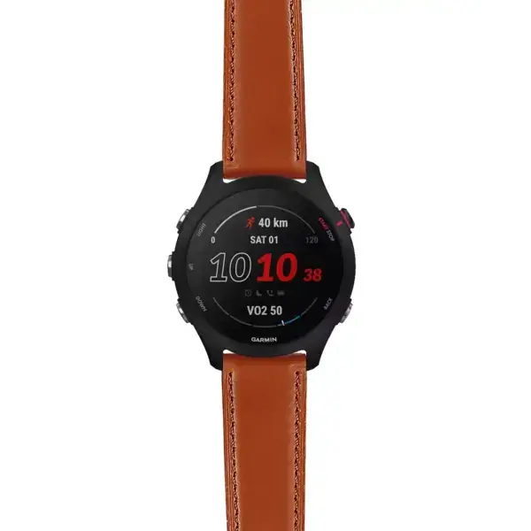 f255.g.sw.l2.2 Main Brown Italian Leather Strap 22mm Quick Release Watch Band For Garmin Forerunner 255