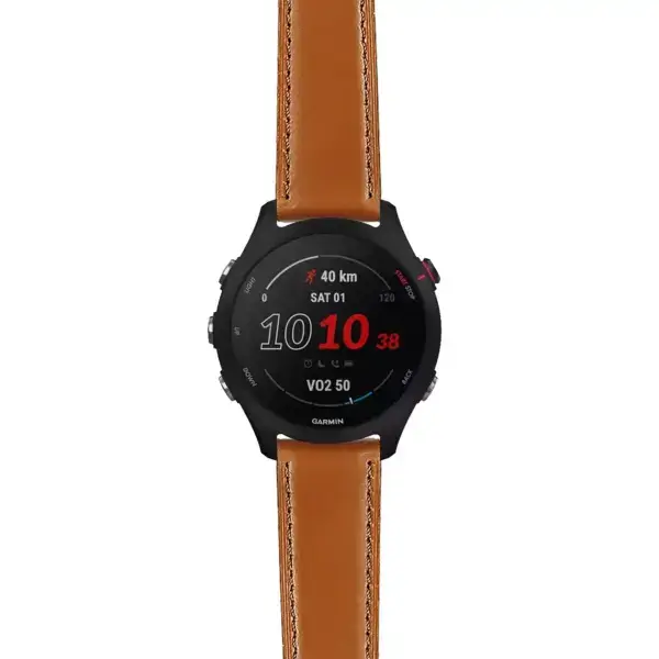 f255.g.sw.l2.3 Main Tan Italian Leather Strap 22mm Quick Release Watch Band For Garmin Forerunner 255