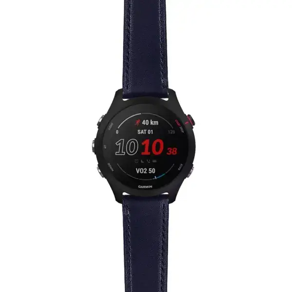 f255.g.sw.l2.5 Main Blue Italian Leather Strap 22mm Quick Release Watch Band For Garmin Forerunner 255