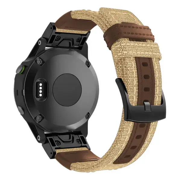 g.ny2.3.2 Back Tan & Brown StrapsCo QuickFit 22 Canvas Watch Band Strap for Garmin Fenix 5