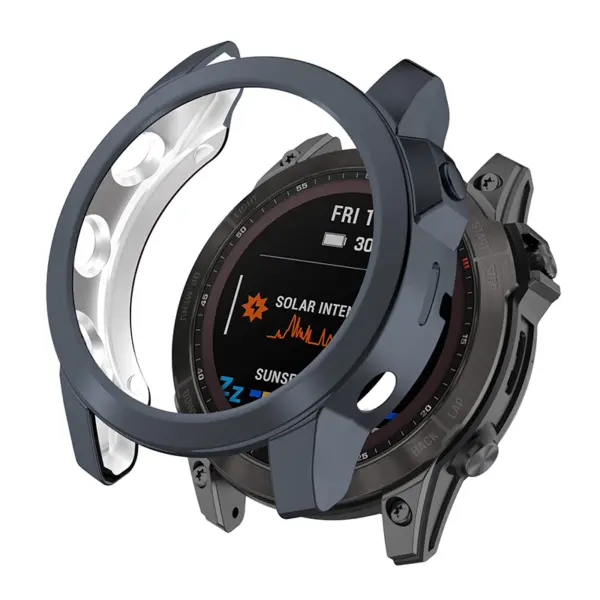 A protective case designed for Garmin Fenix 7 and 7 Pro, showcasing a durable design that fits securely around the watch, offering enhanced protection and style