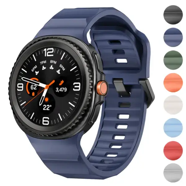 Endurance Band for Samsung Galaxy Watch 8 in navy blue, featuring a durable design. Available in sizes L, M, and S. Stylish and functional for everyday use