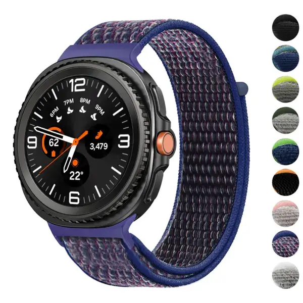 Nylon Comfort Strap for Samsung Galaxy Watch 8 in various colors. Available in sizes L, M, and S. Durable and stylish for everyday wear