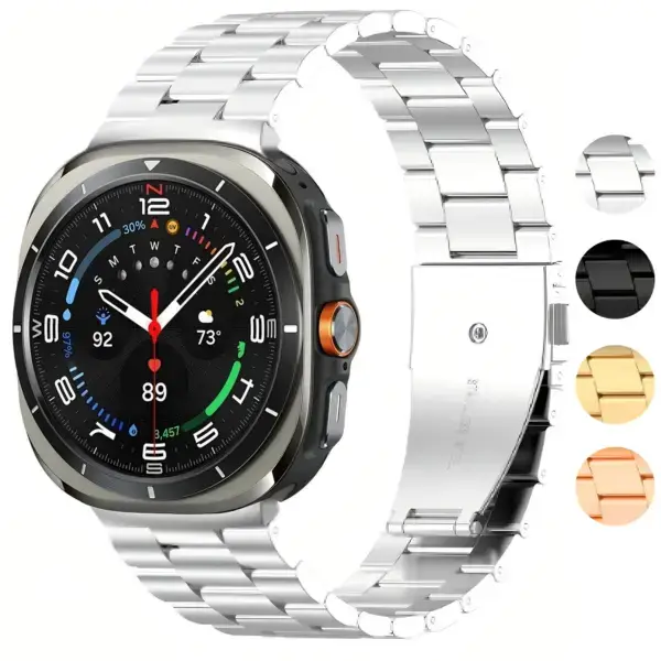 Classic Everyday Bracelet for Samsung Galaxy Watch 8 in silver, featuring a sleek design and adjustable sizes (L, M, S). Perfect for daily wear and style