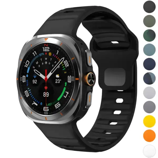 Active Band for Samsung Galaxy Watch Ultra in black, available in sizes L, M, and S. Features a sporty design compatible with Galaxy Watch Ultra models