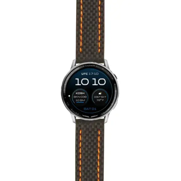 g.dax15.st25.1.12 Main Black & Orange Heavy Duty Carbon Fiber Strap 22mm Quick Release Watch Band For Garmin D2 Air X15