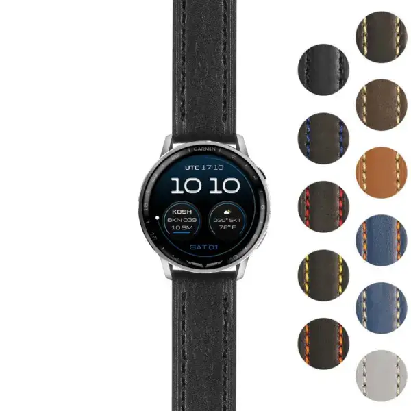 Rugged leather strap for Garmin D2 Air and D2 Air X15, available in sizes S, M, and L. Features a stylish design with various color options for a personalized look
