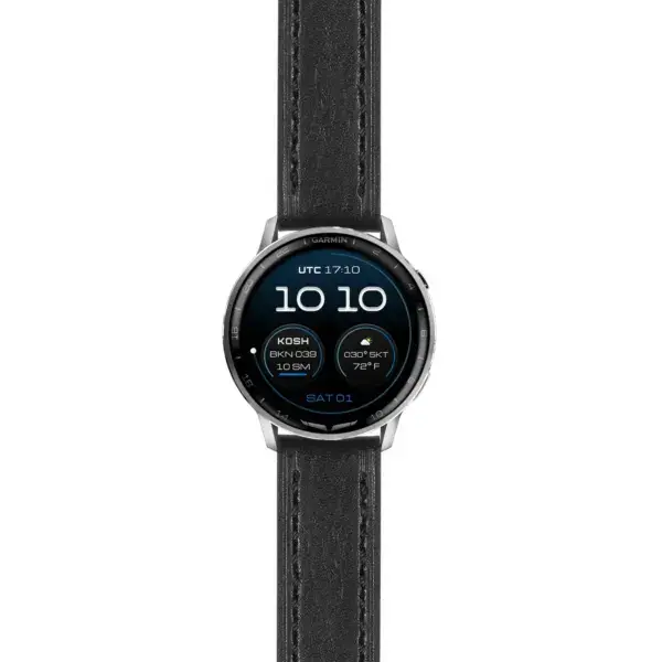 g.dax15.st23.1.1 Main Black Thick Leather Strap 22mm Quick Release w Stitching Watch Band For Garmin D2 Air X15