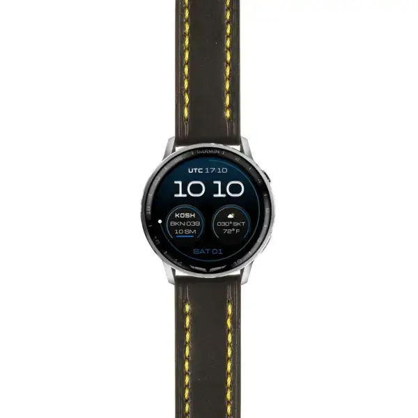 g.dax15.st23.1.10 Main Black & Yellow Thick Leather Strap 22mm Quick Release w Stitching Watch Band For Garmin D2 Air X15