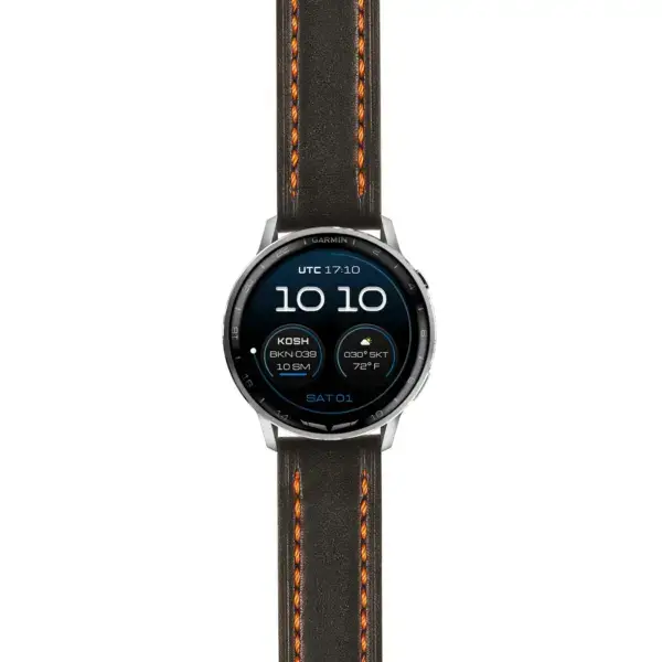 g.dax15.st23.1.12 Main Black & Orange Thick Leather Strap 22mm Quick Release w Stitching Watch Band For Garmin D2 Air X15