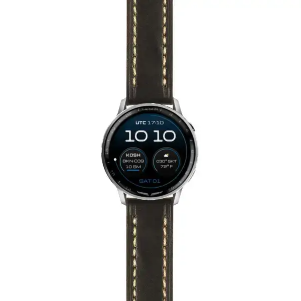 g.dax15.st23.1.22 Main Black & White Thick Leather Strap 22mm Quick Release w Stitching Watch Band For Garmin D2 Air X15