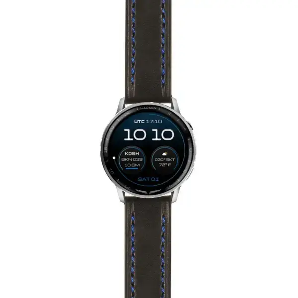 g.dax15.st23.1.5 Main Black & Blue Thick Leather Strap 22mm Quick Release w Stitching Watch Band For Garmin D2 Air X15