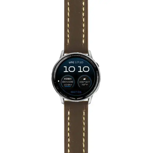 g.dax15.st23.2.22 Main Brown & White Thick Leather Strap 22mm Quick Release w Stitching Watch Band For Garmin D2 Air X15