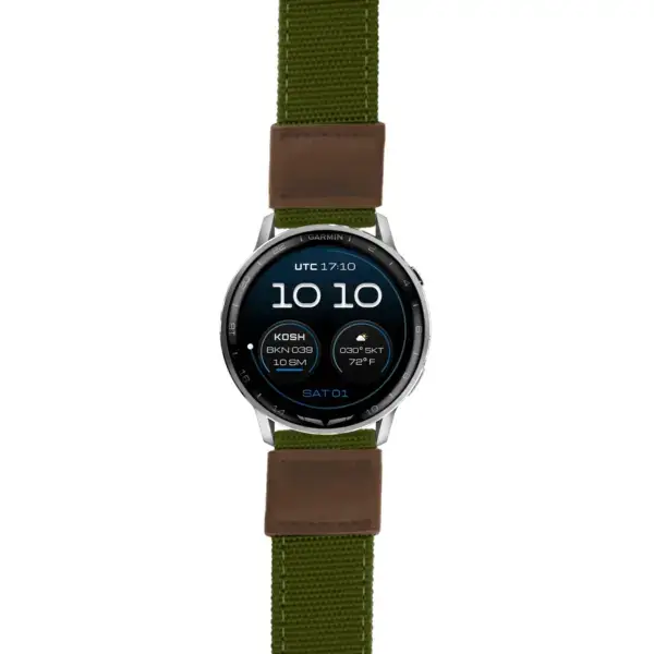 g.dax15.ks.ny2.11.2 Main Green & Brown Rugged Canvas 22mm Quick Release Watch Band For Garmin D2 Air X15