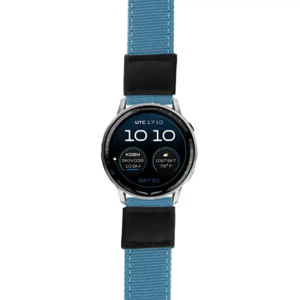 g.dax15.ks.ny2.5b Main Light Blue Rugged Canvas 22mm Quick Release Watch Band For Garmin D2 Air X15