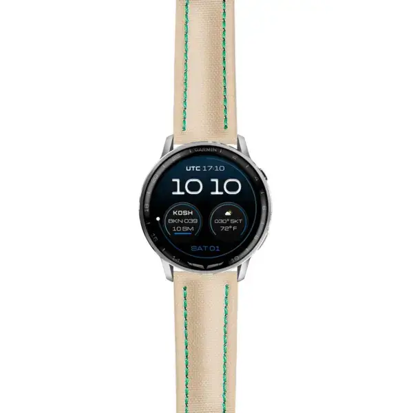 g.dax15.kd4.17.11 Main Beige & Green DASSARI Sailcloth Strap 22mm Quick Release Watch Band For Garmin D2 Air X15