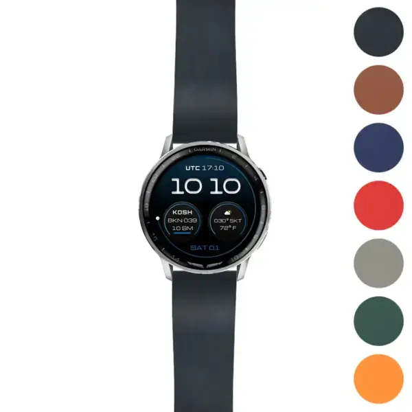 DASSARI Smooth FKM Rubber Strap for Garmin D2 Air and D2 Air X15, available in multiple sizes (L, M, S) and colors, showcasing a sleek design and durable material