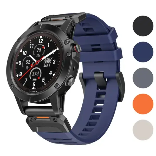 Elite FKM Strap for Garmin Watches in blue, showcasing a durable design. Available in sizes L, M, and S. Perfect for enhancing your watch's style and comfort